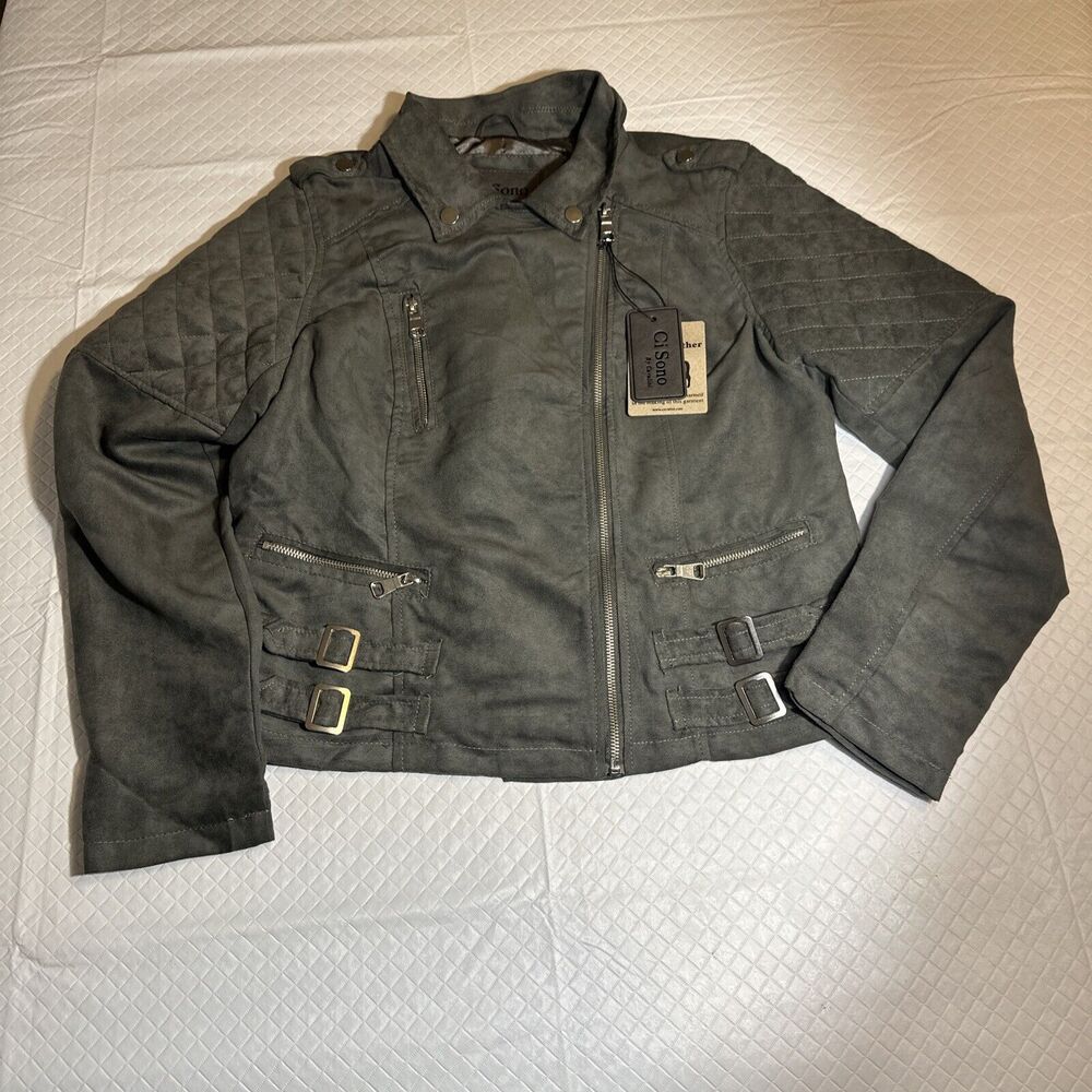 Ci Sono By Cavalini‎ Vegan Leather Moto Jacket WOMEN'S Size XL Charcoal/Gray